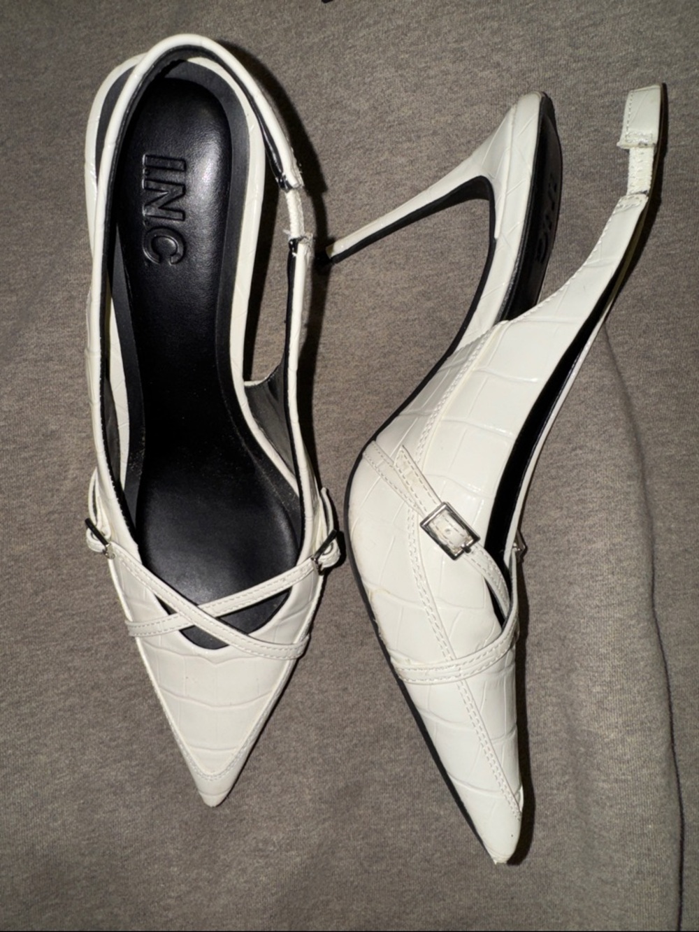 INC International Concepts White Croc-Embossed Pointed Toe Slingback Heels
